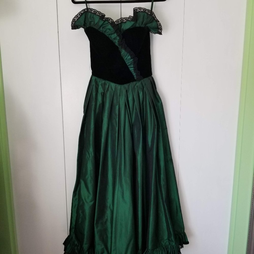 Victor Costa Strapless Black and Green Dress